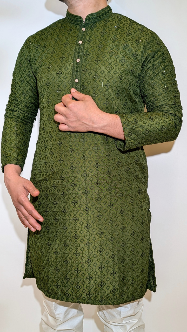 Olive Green Sequin kurta