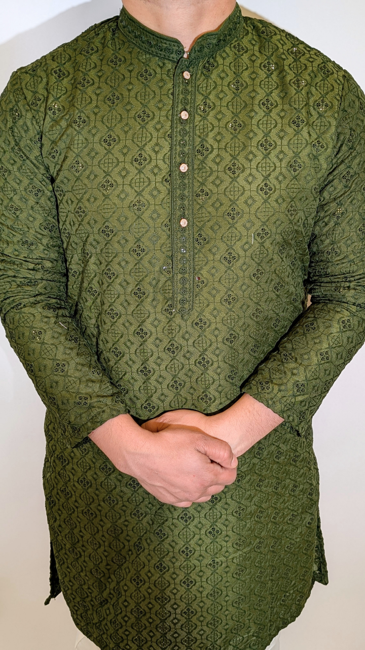 Olive Green Sequin kurta
