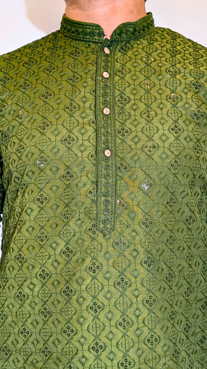 Olive Green Sequin kurta