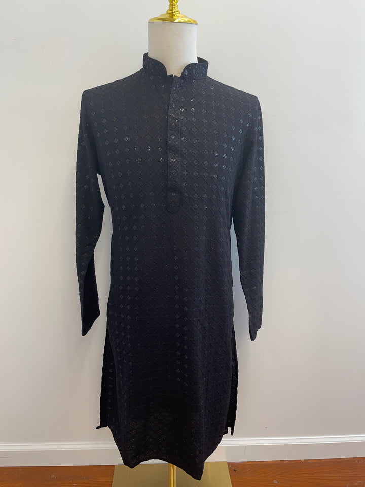 Black Chikankari Squares Kurta