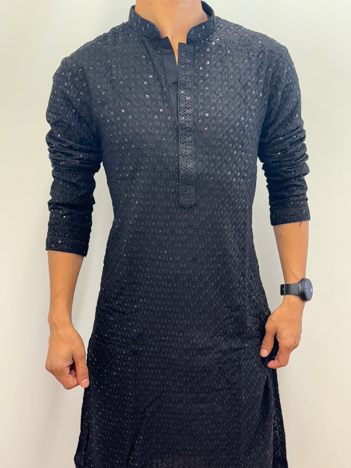 Black Kurta Pajama Linings Pattern