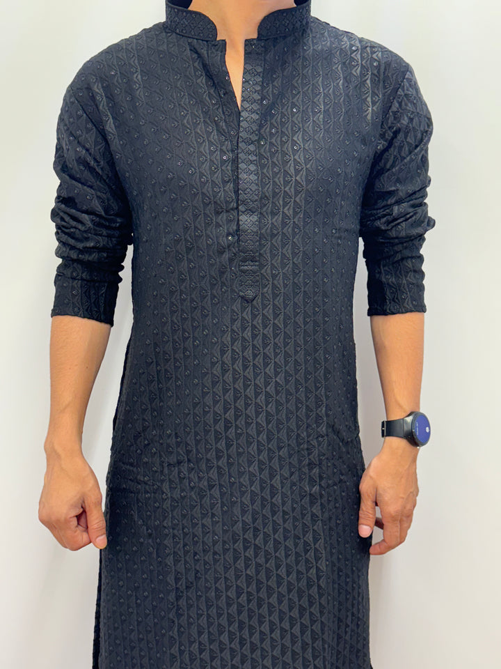 Black Kurta Triangles Pattern