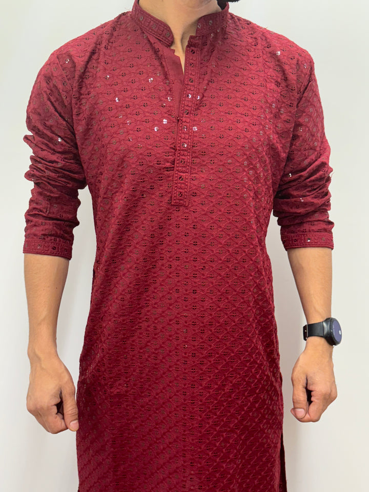 Red Kurta Pajama Squares Pattern