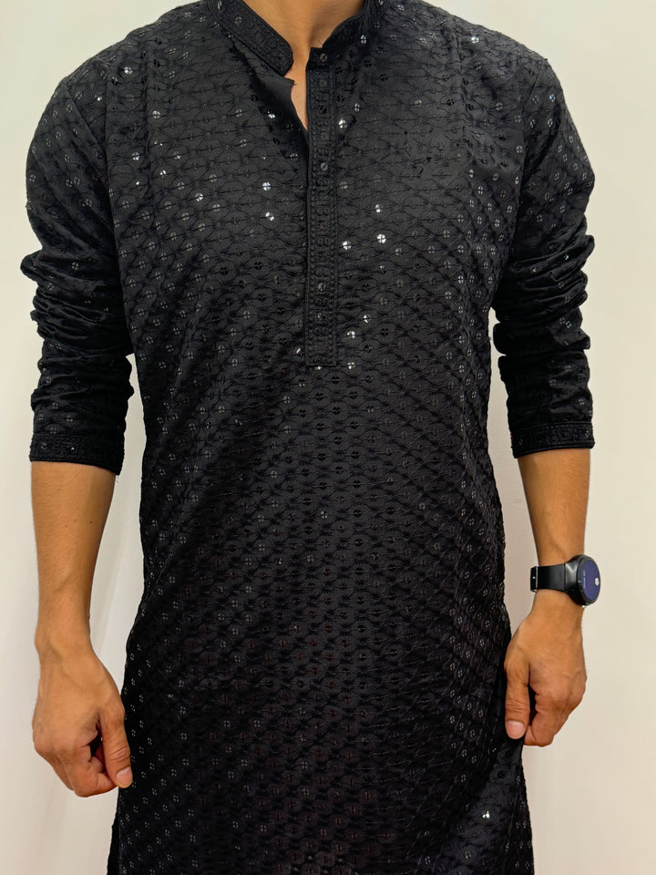 Black Kurta Pajama Squares Pattern