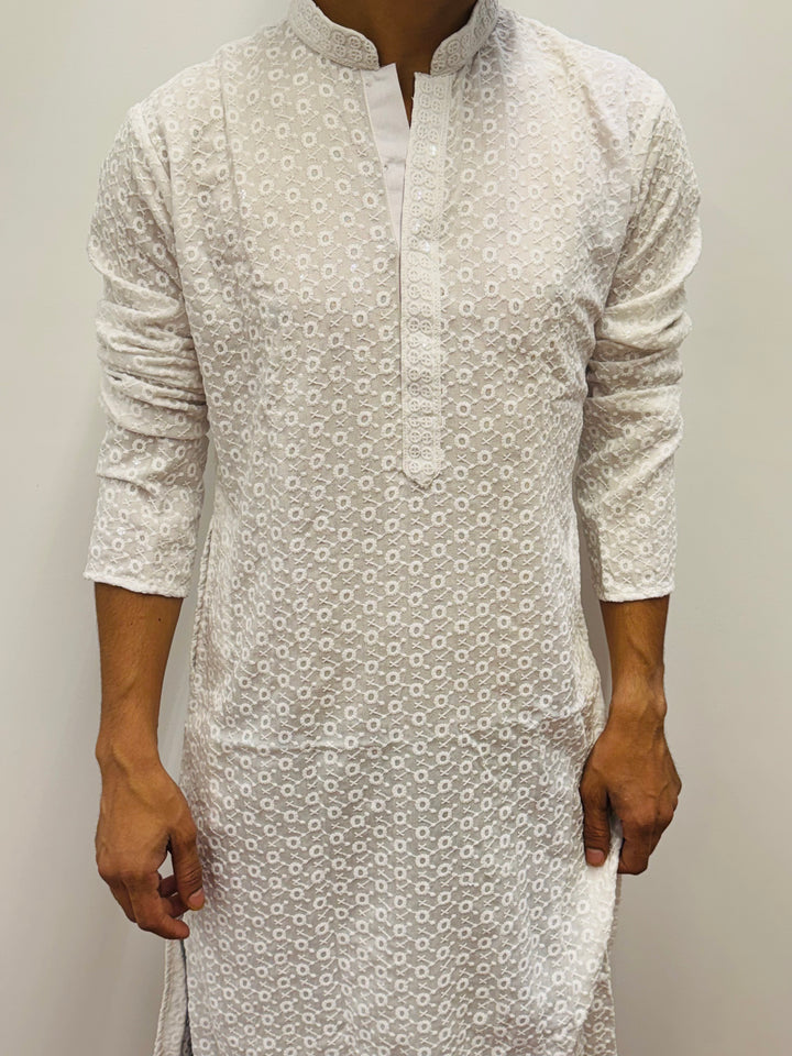 White Kurta Pajama Circles Pattern