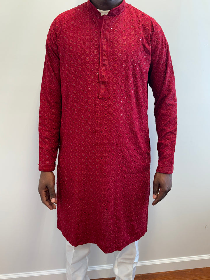 Red Chikankari Kurta