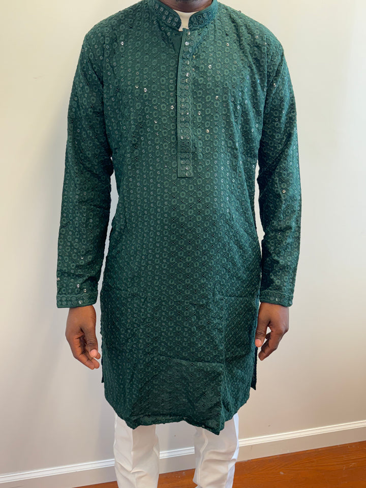 Dark Green Chikan Kurta