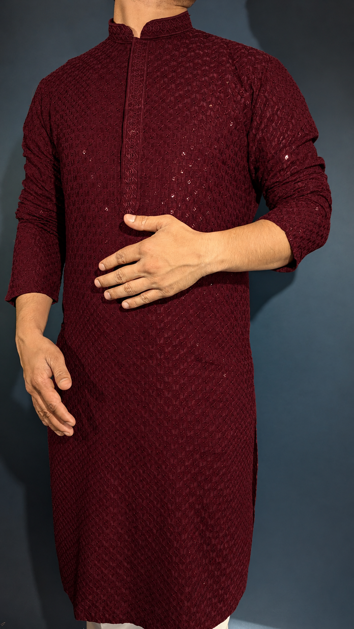 Burgundy Sequence Kurta
