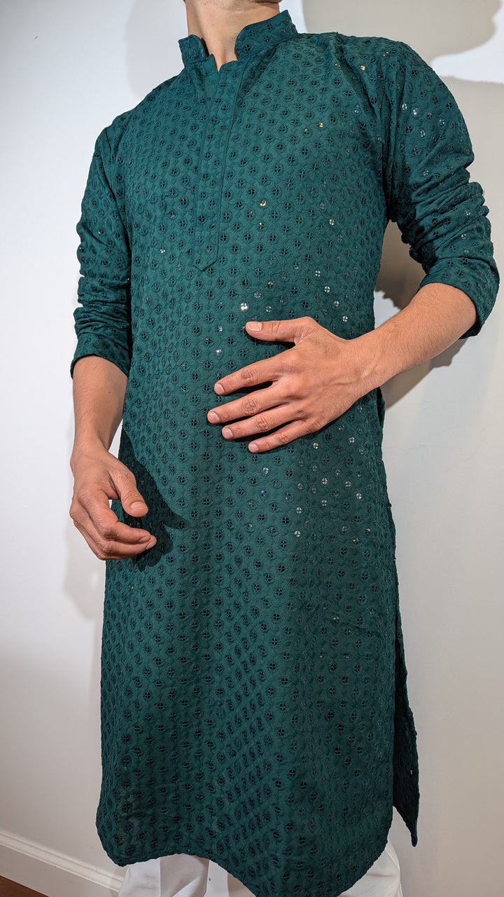 Dark Green Chikan Kurta