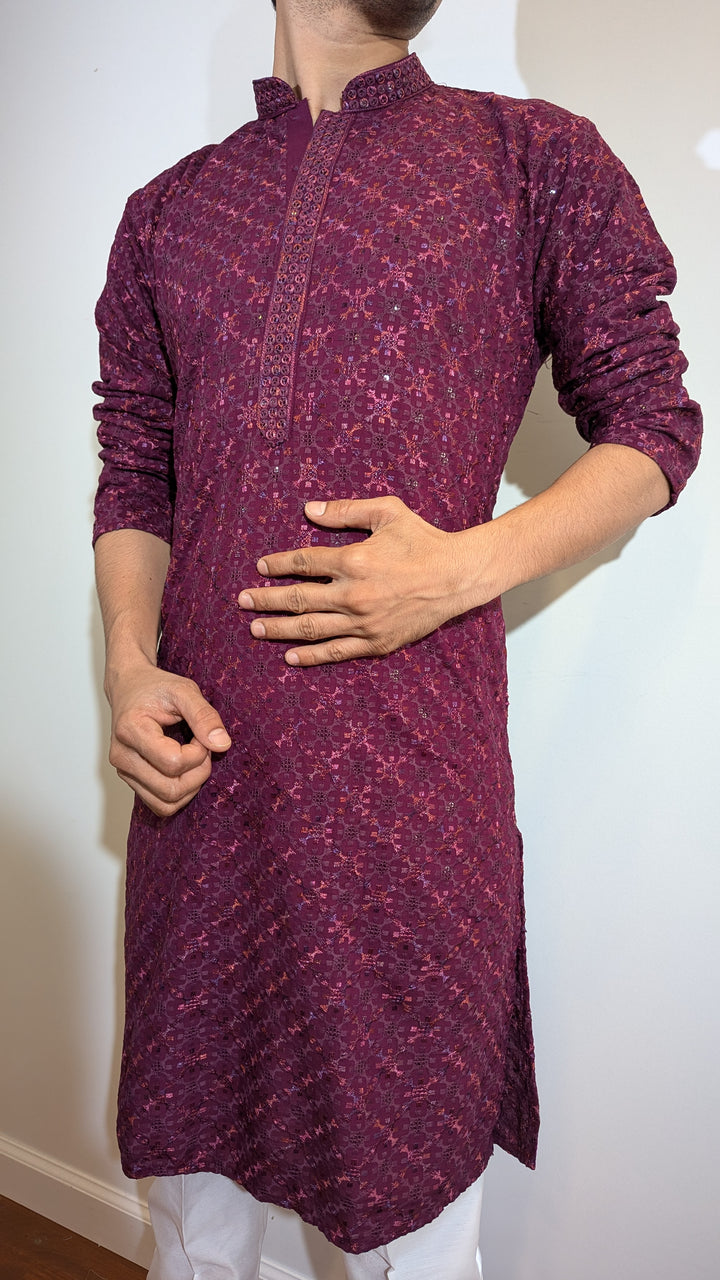 Maroon Chikan Kurta