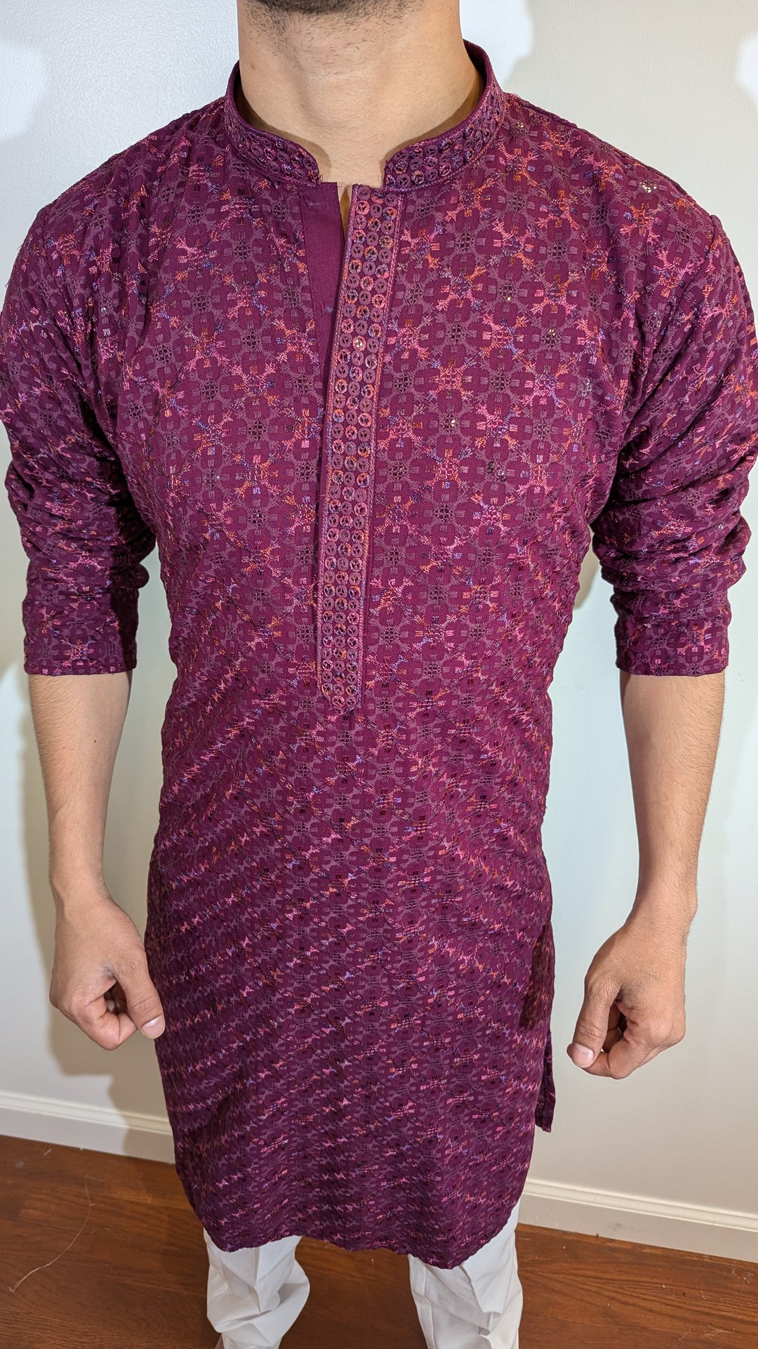 Maroon Chikan Kurta