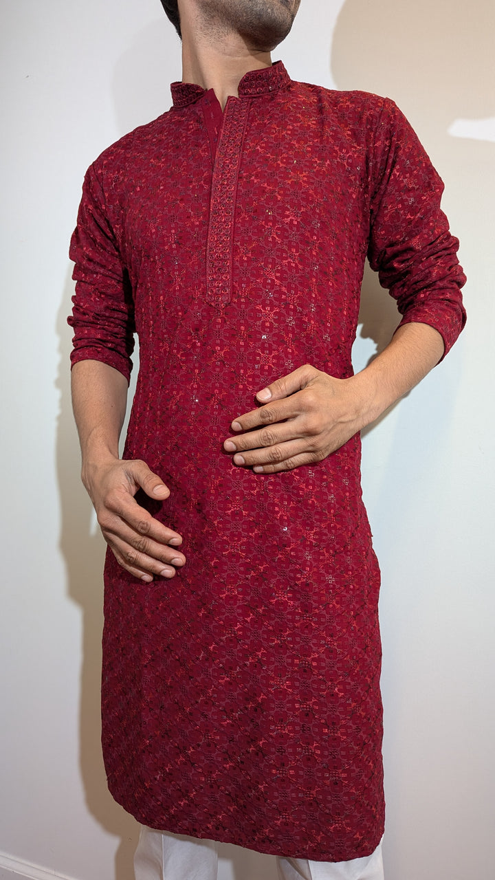 Red Chikan Kurta