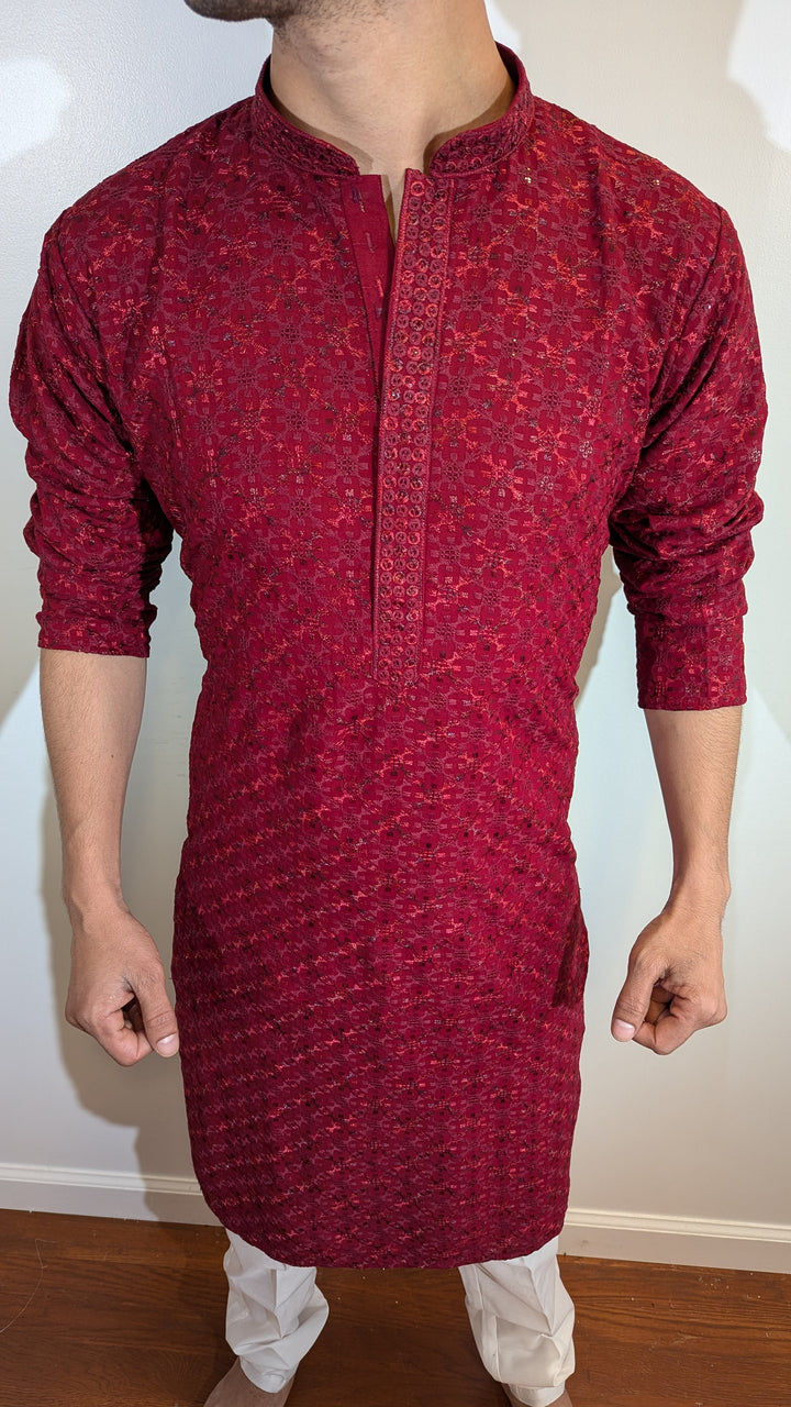 Red Chikan Kurta