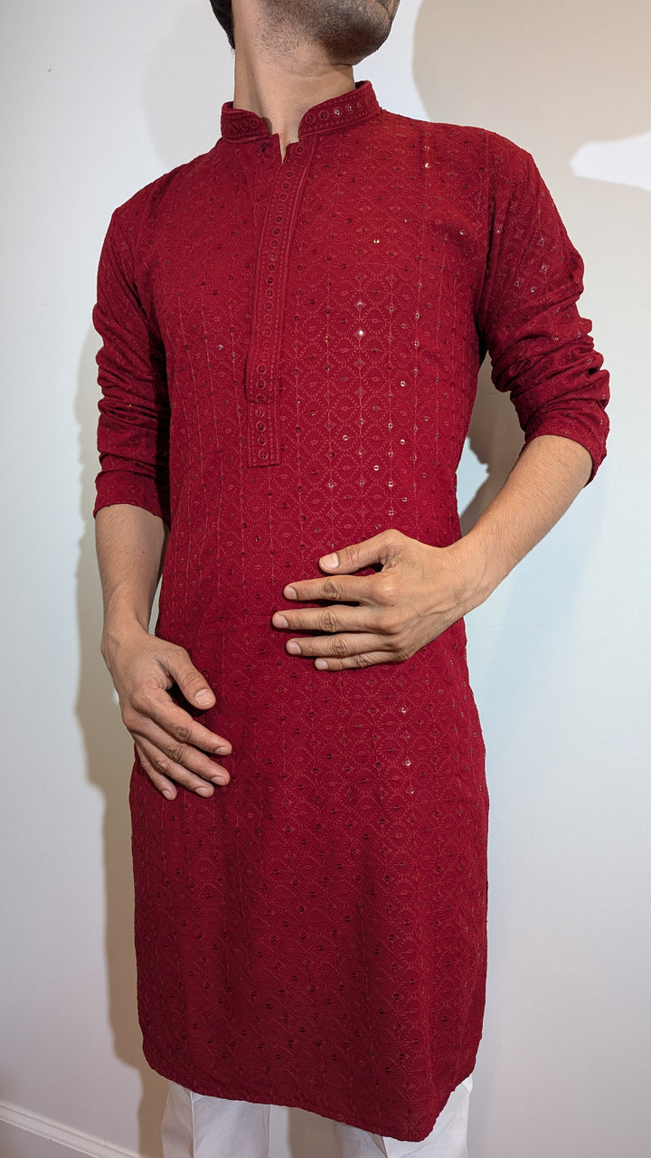 Red Chikankari Kurta