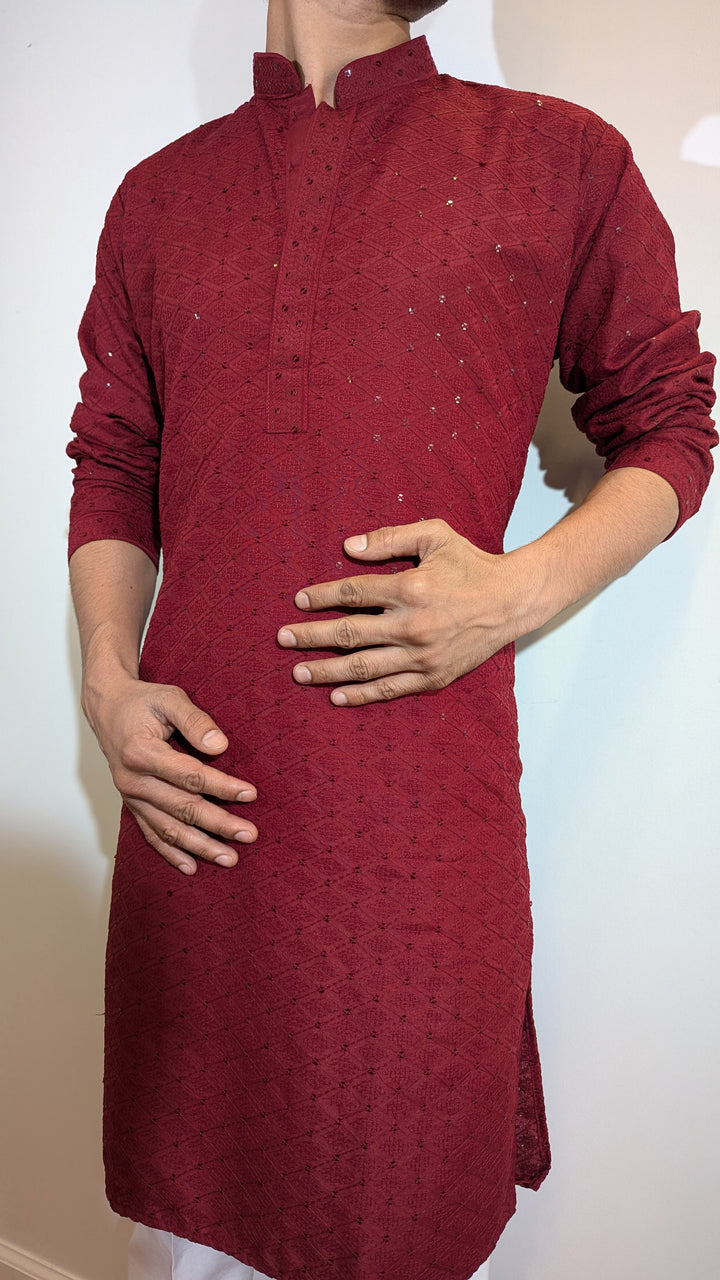 Maroon Chikan Kurta