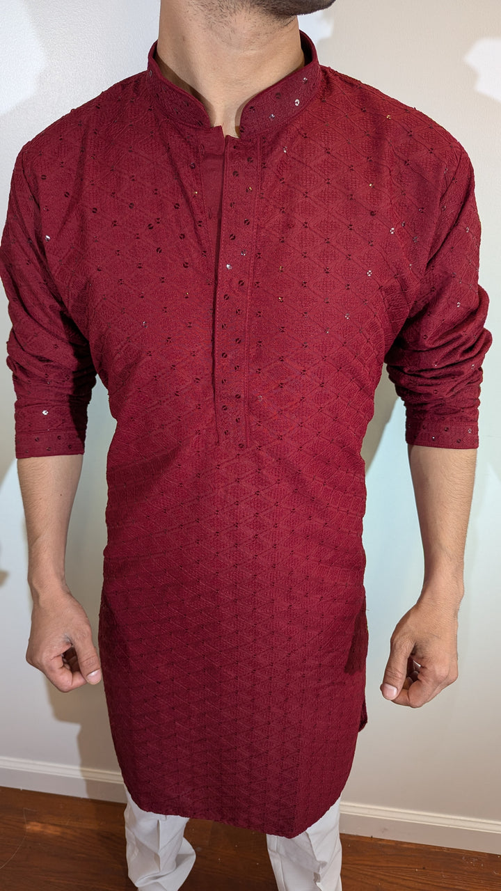 Maroon Chikan Kurta