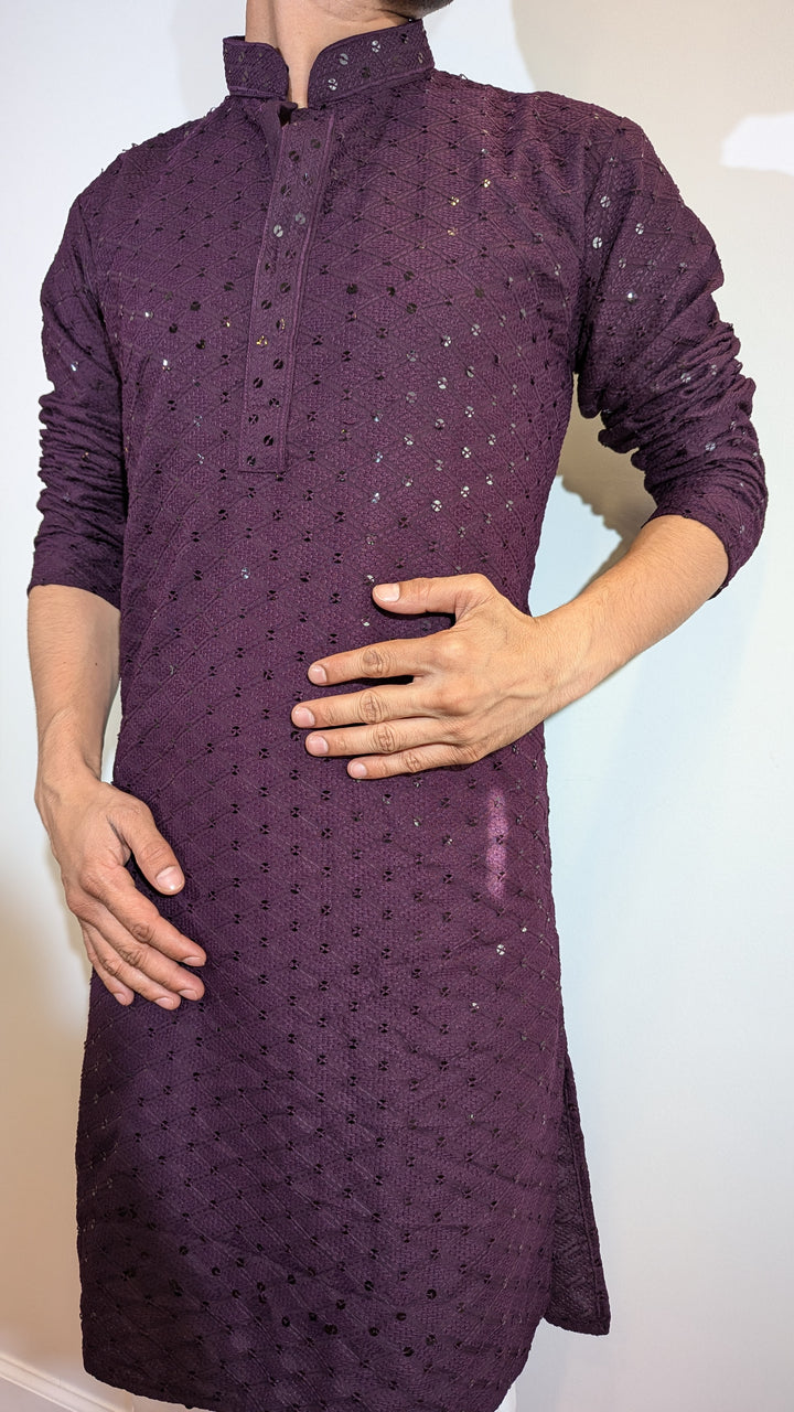 Wine Chikan Kurta