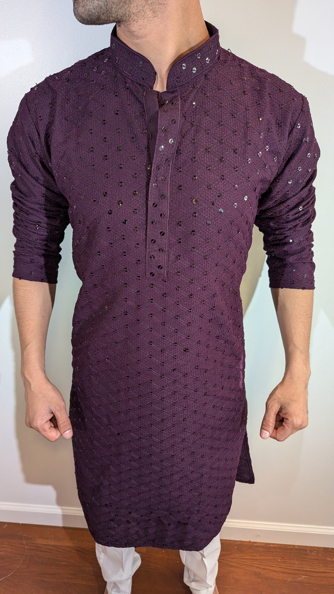 Wine Chikan Kurta