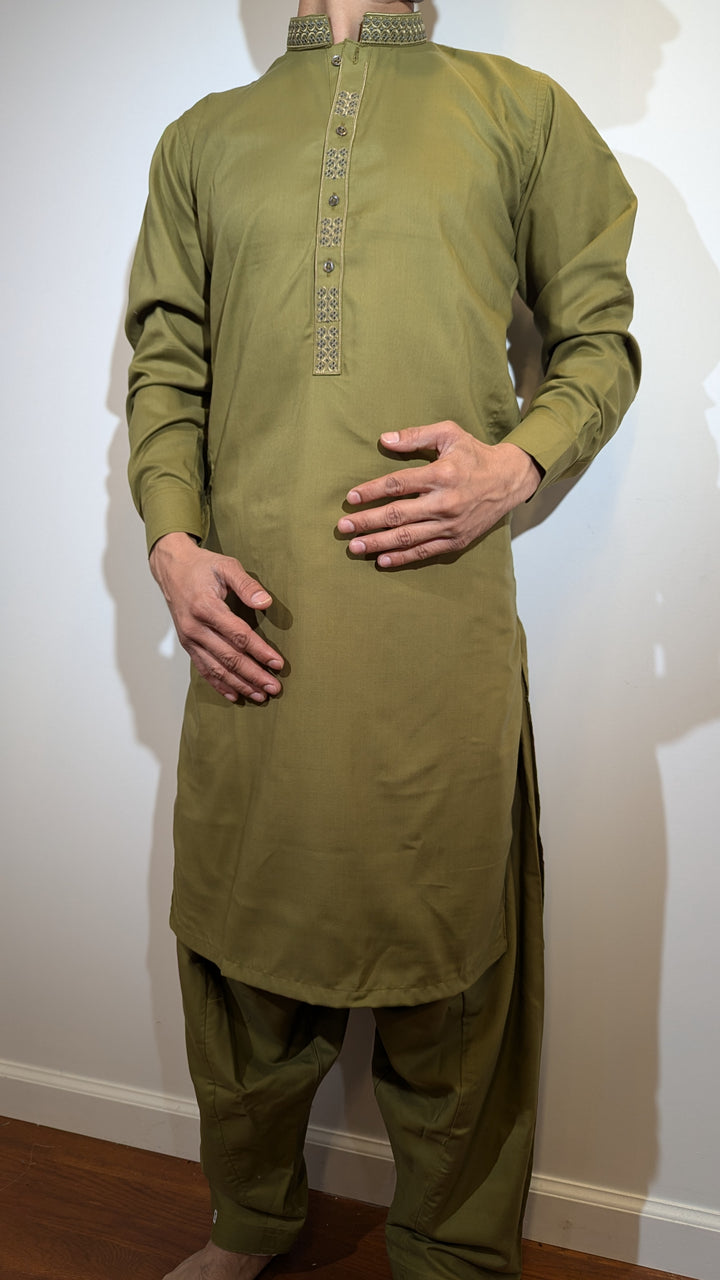 Olive Green Pathani Kurta