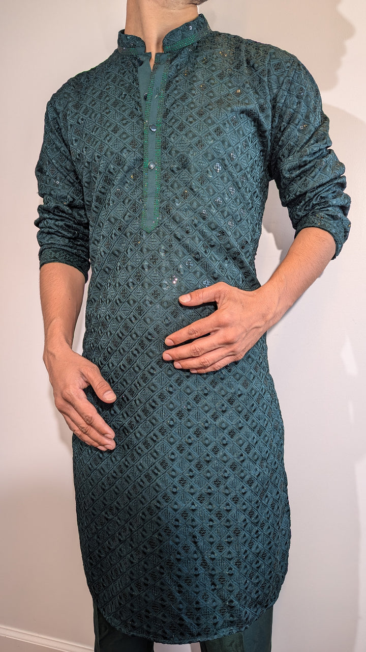 Dark Green Chikankari Kurta