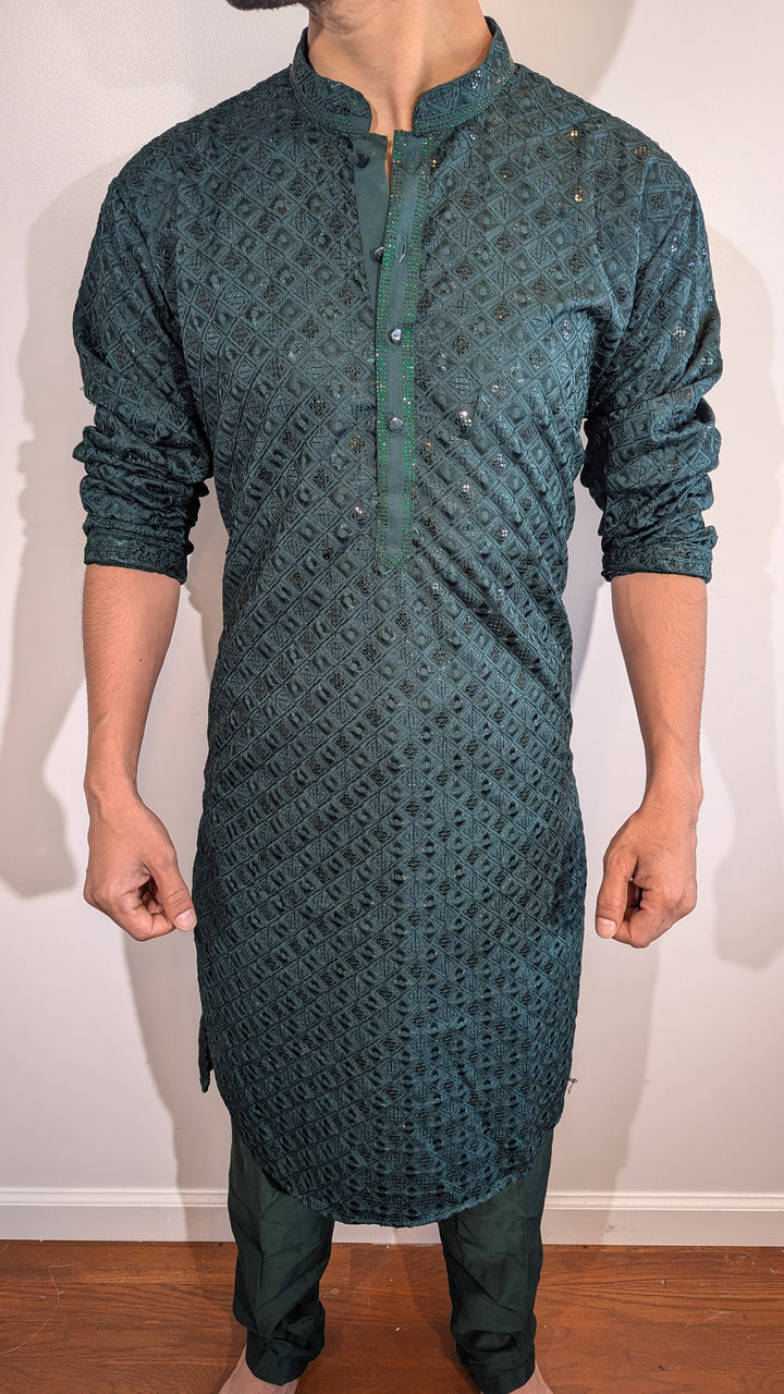 Dark Green Chikankari Kurta