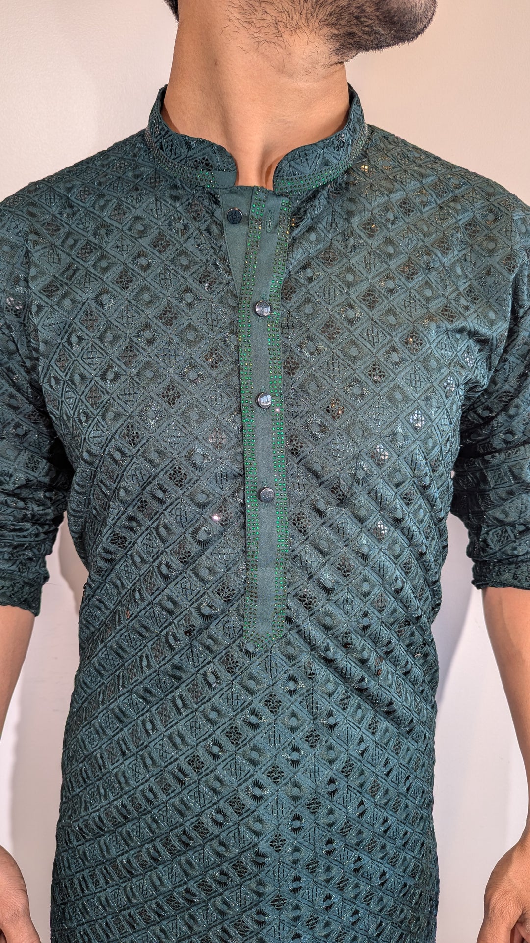 Dark Green Chikankari Kurta