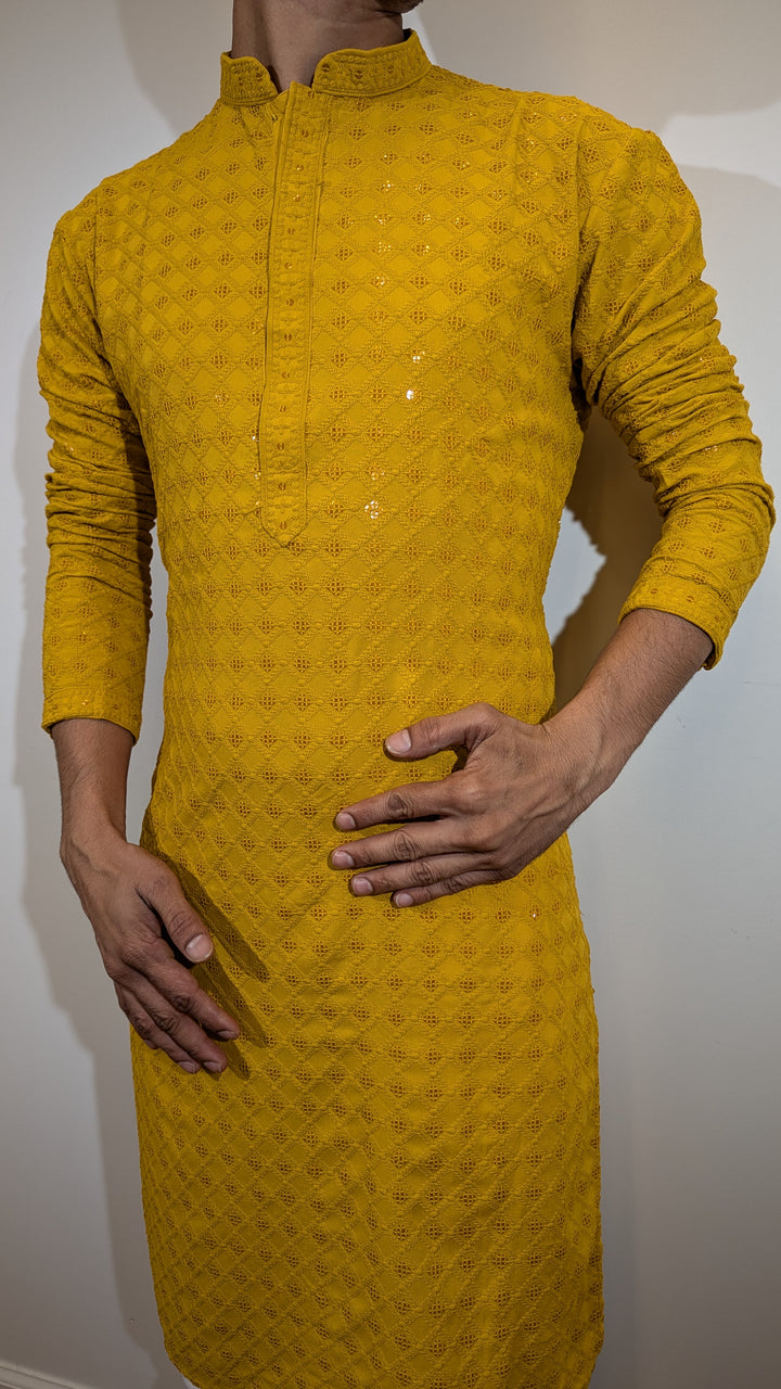 Mustard Chikan Kurta