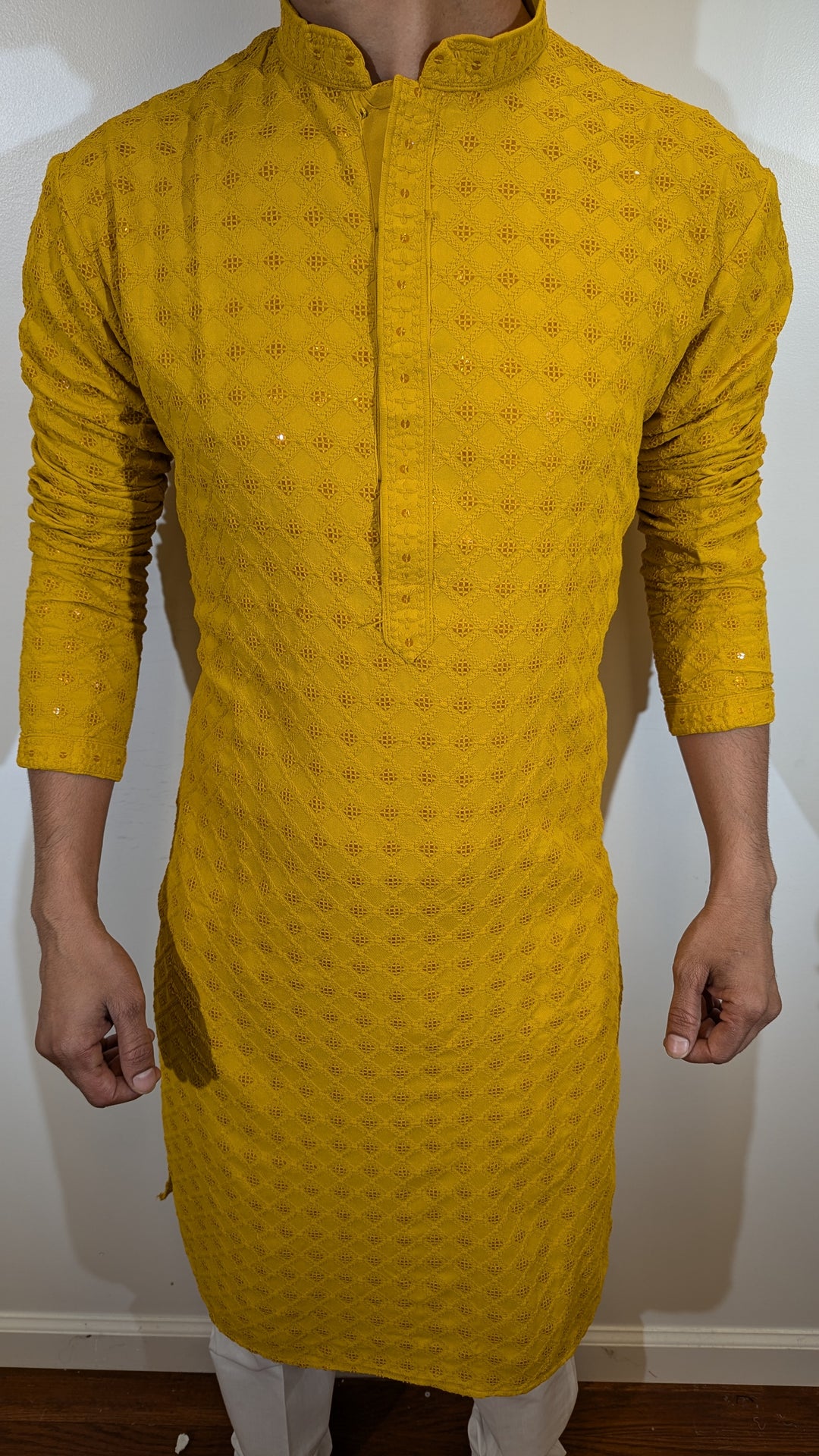 Mustard Chikan Kurta