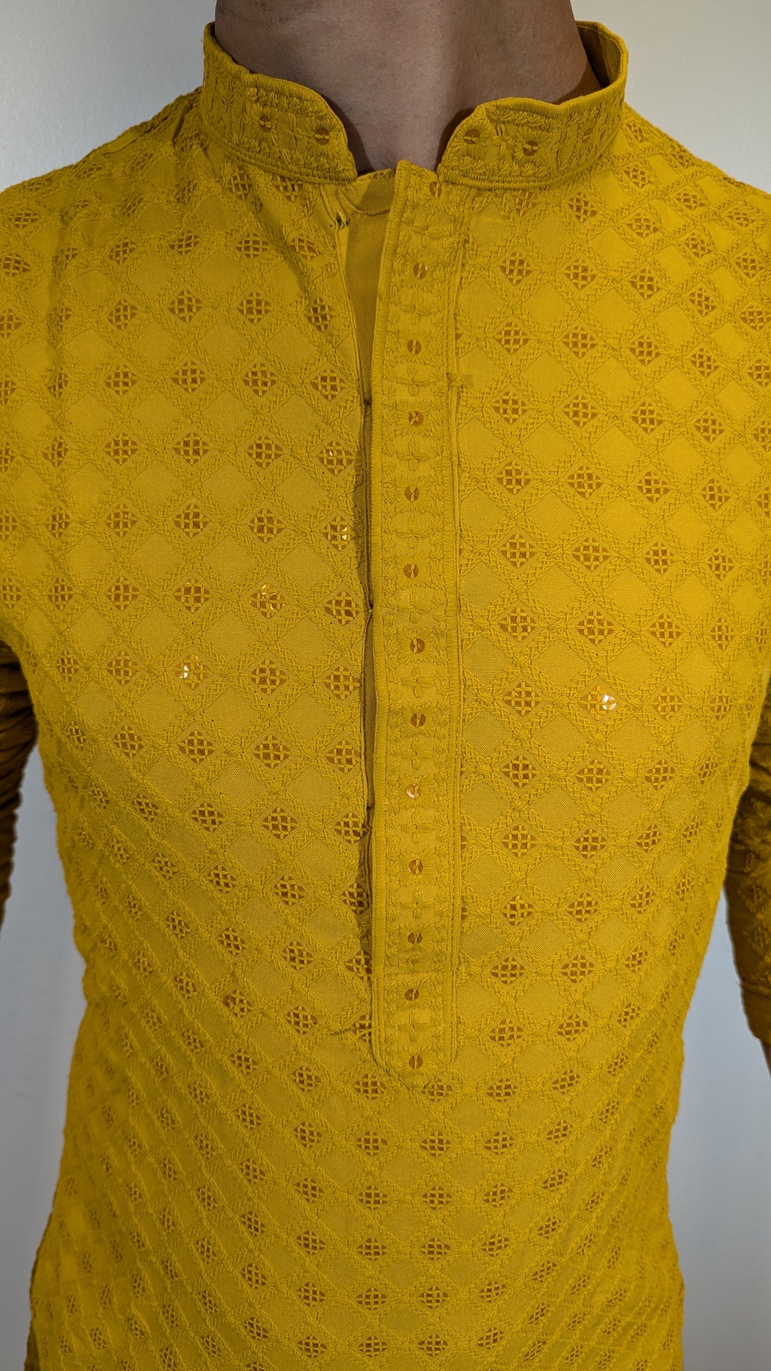 Mustard Chikan Kurta