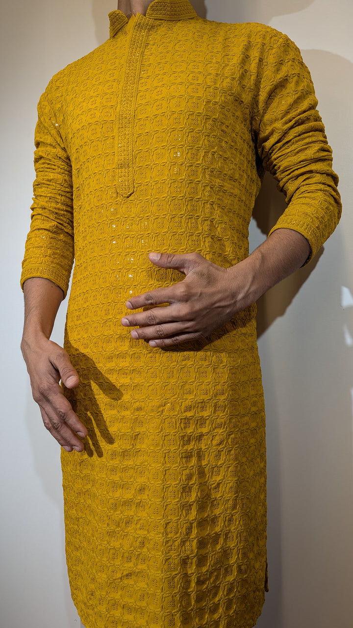 Mustard Yellow Chikan Kurta