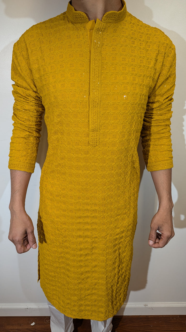 Mustard Yellow Chikan Kurta