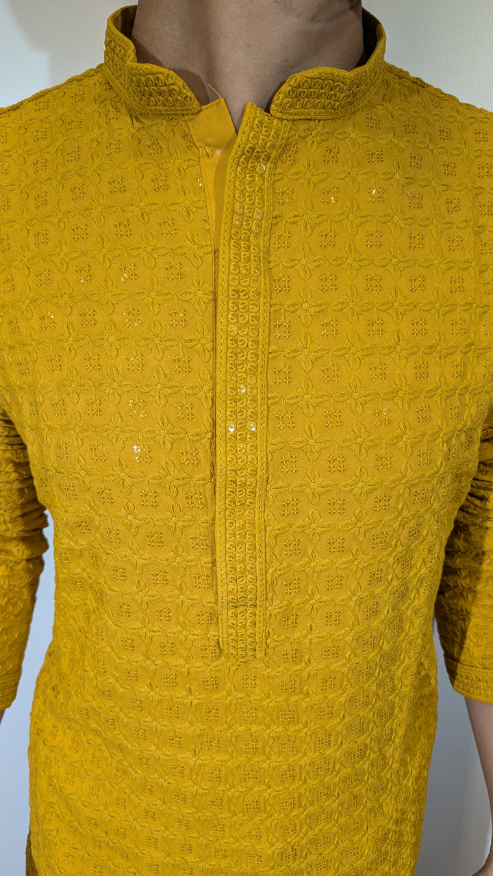 Mustard Yellow Chikan Kurta