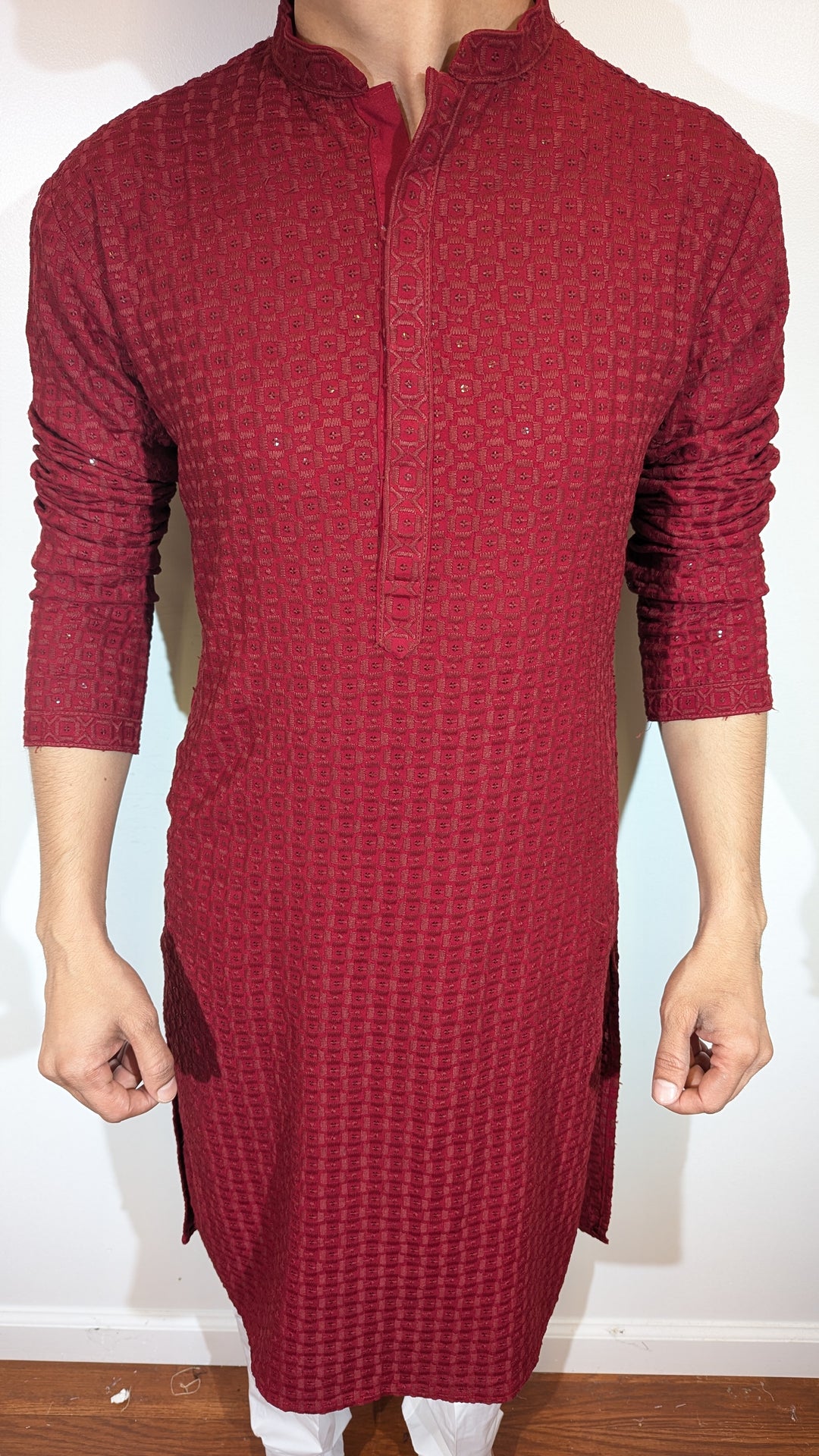 Red Chikan Kurta