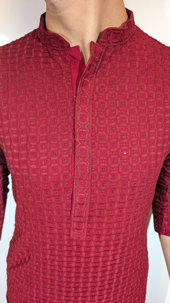 Red Chikan Kurta