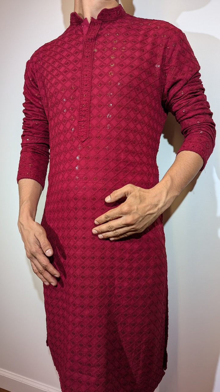 Red Chikankari Kurta