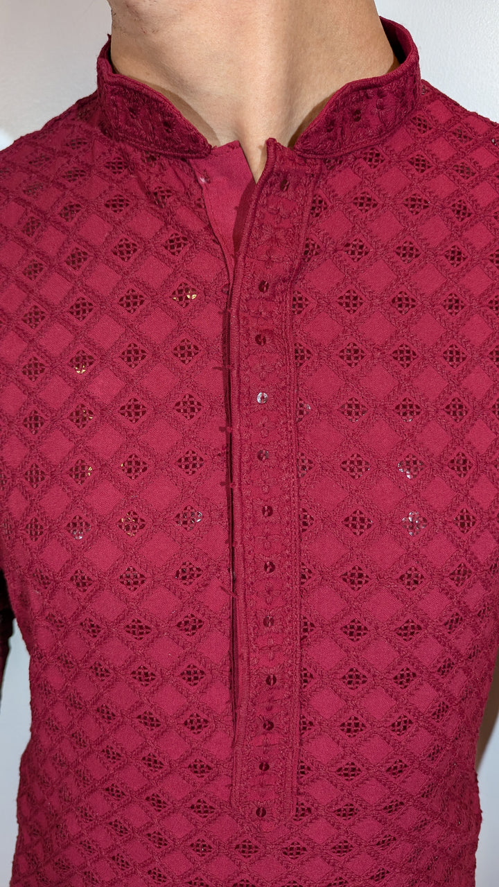 Red Chikankari Kurta