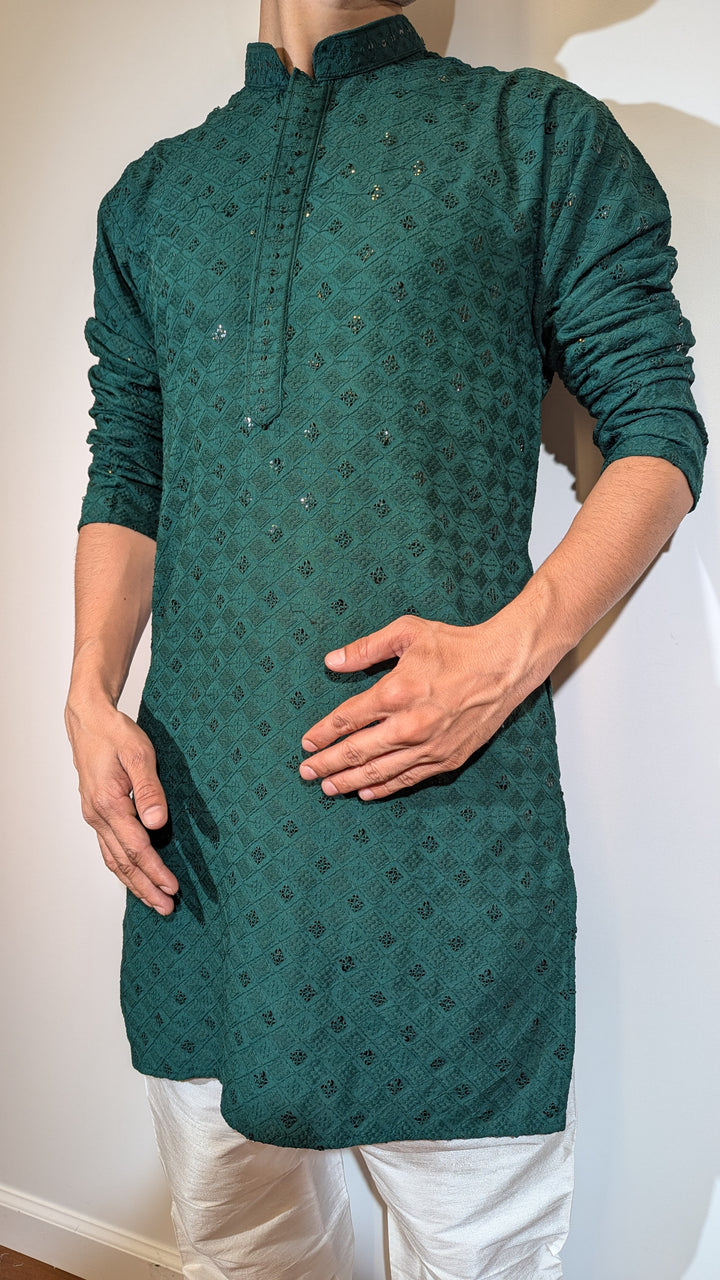 Dark Green Chikankari Kurta