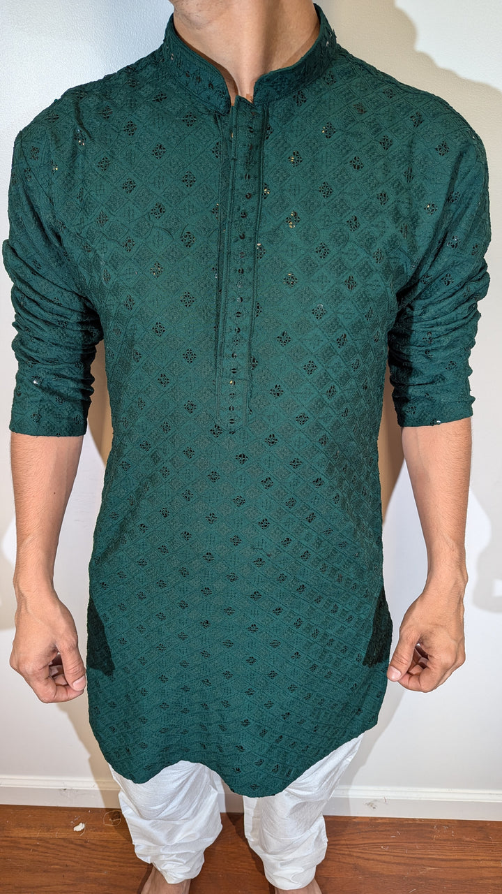 Dark Green Chikankari Kurta