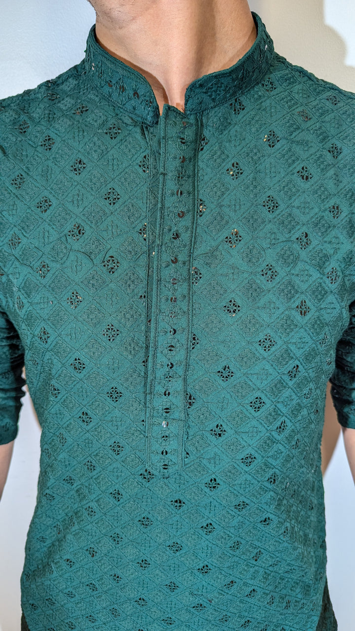 Dark Green Chikankari Kurta