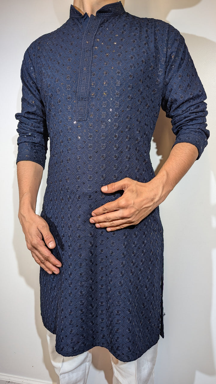 Navy Blue Chikan Kurta