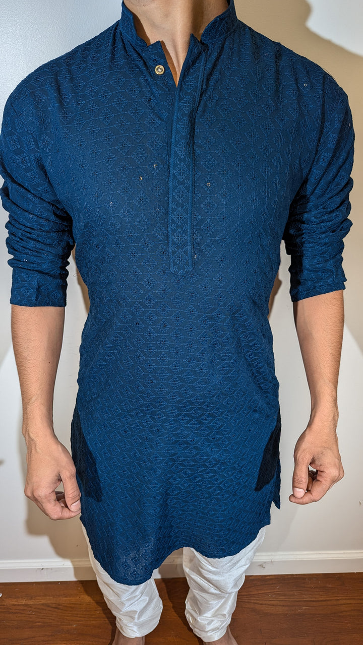 Dark Blue Chikan Kurta