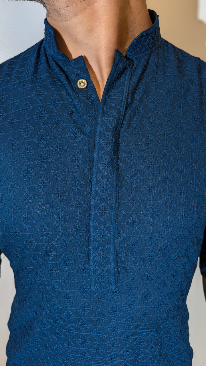 Dark Blue Chikan Kurta