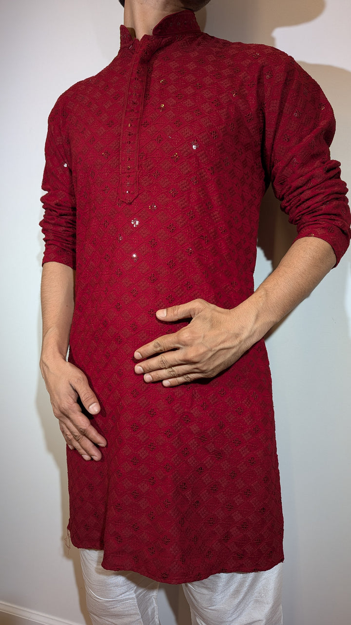 Red Chikankari Kurta