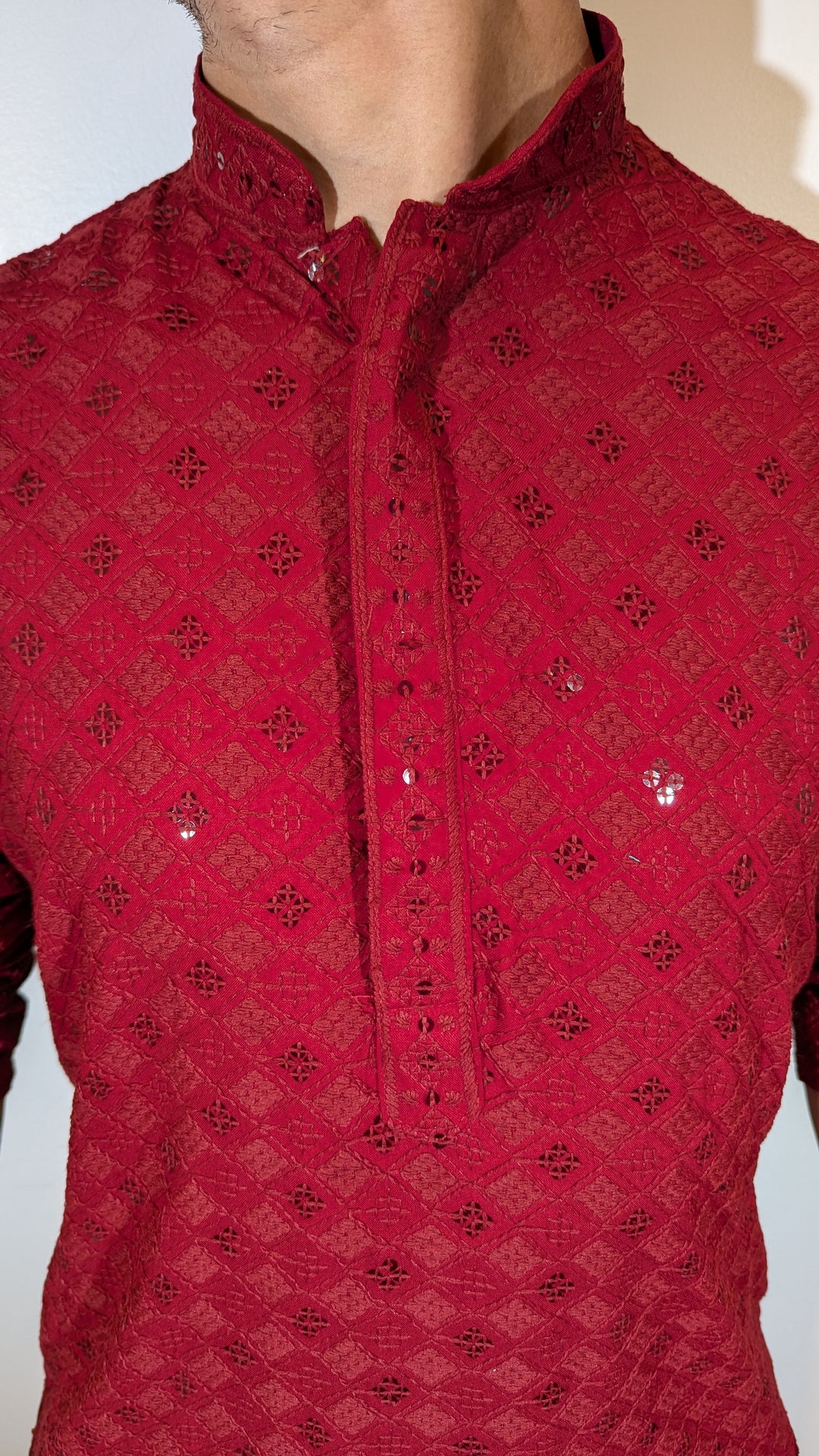 Red Chikankari Kurta