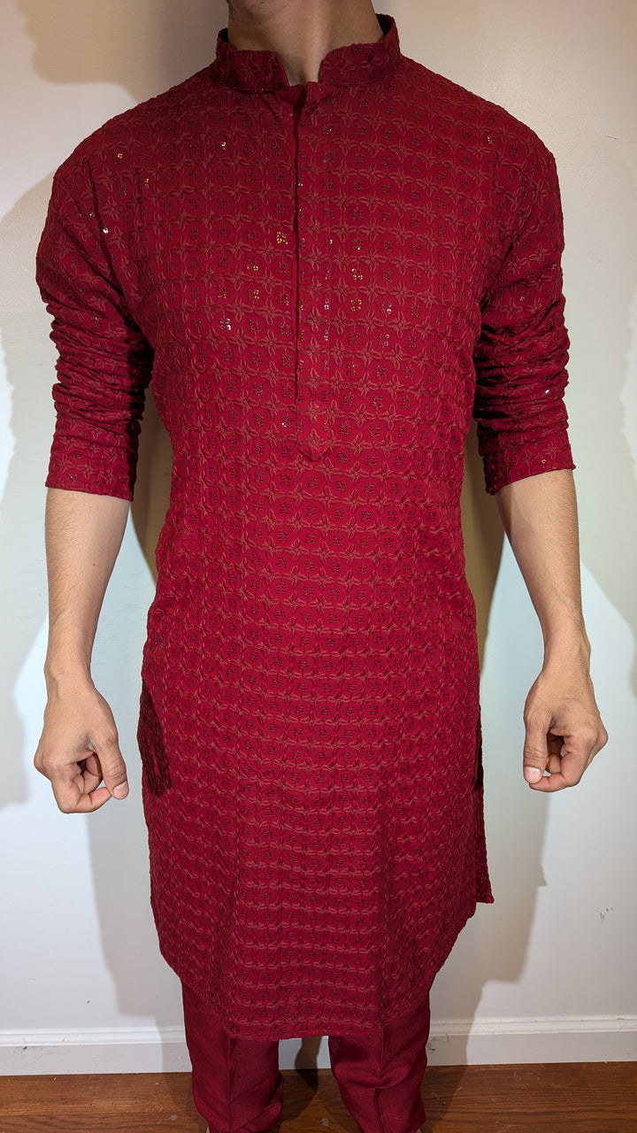 Maroon Chikan Kurta