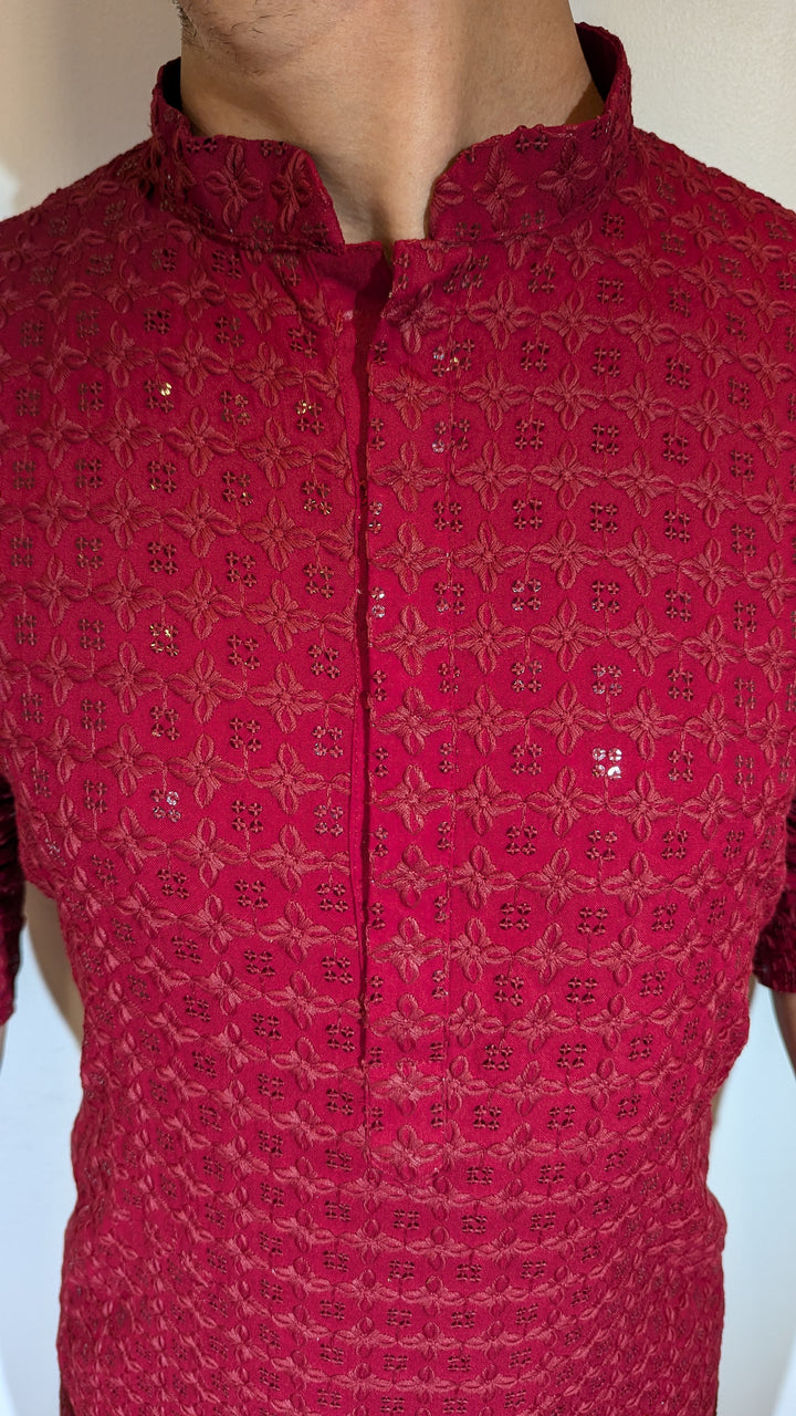 Maroon Chikan Kurta