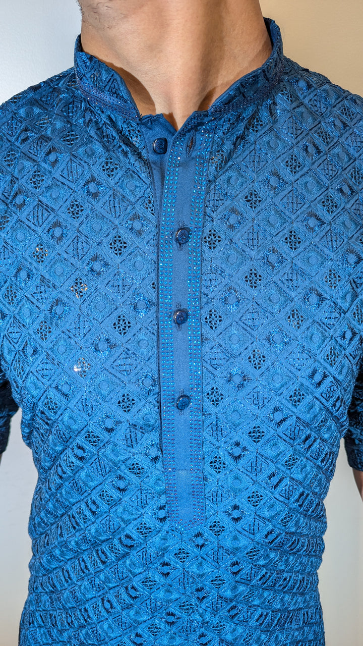 Dark Blue Chikan Kurta