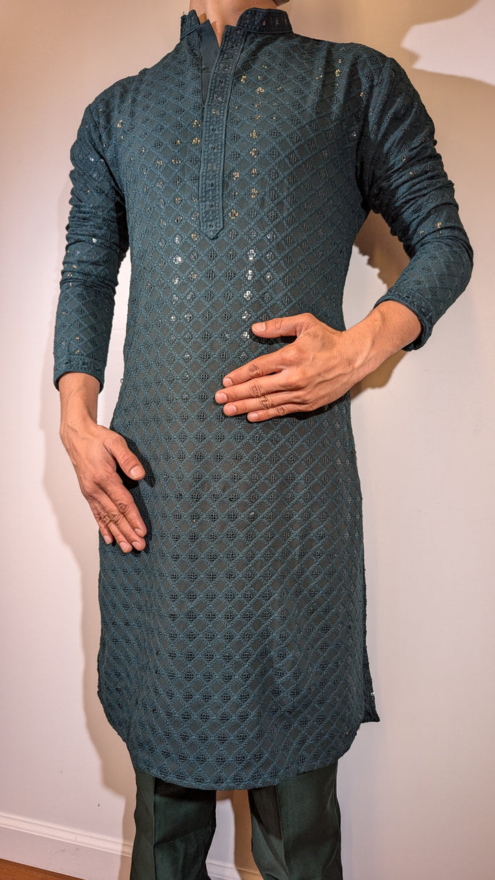 Dark Green Chikan Kurta