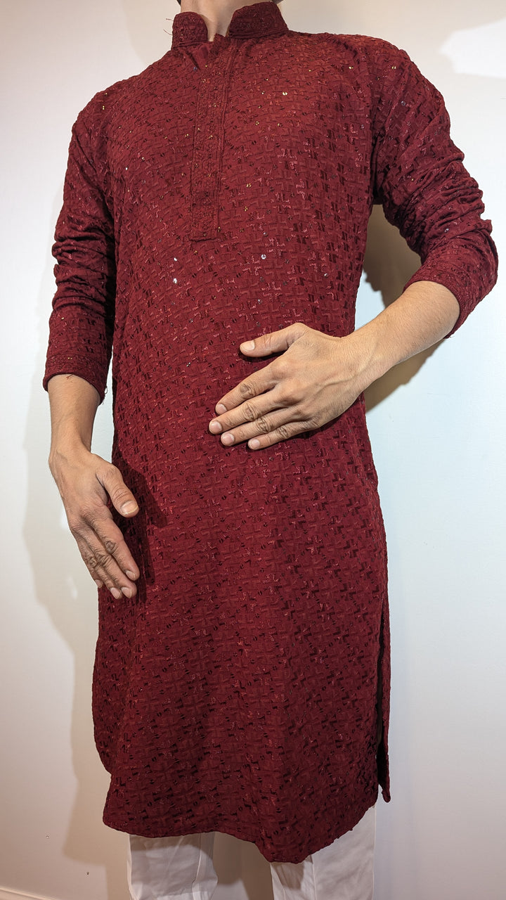 Maroon Chikankari Kurta