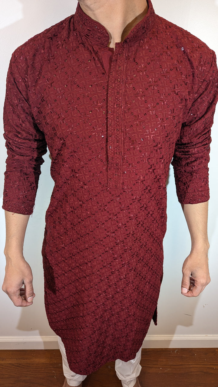 Maroon Chikankari Kurta